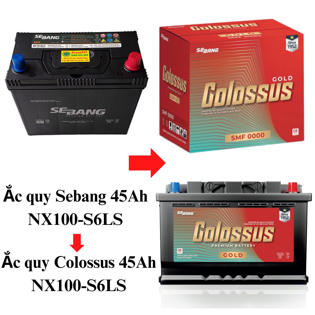 ắc quy Sebang 45AH nx100-s6ls thay đổi bao bì