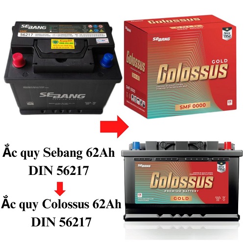 ắc quy Sebang 62Ah DIN 56217 thay đổi bao bì