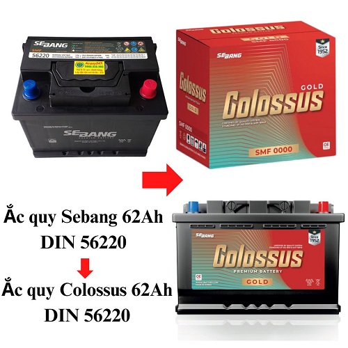 ắc quy Colossus 12V 62Ah DIN 56220